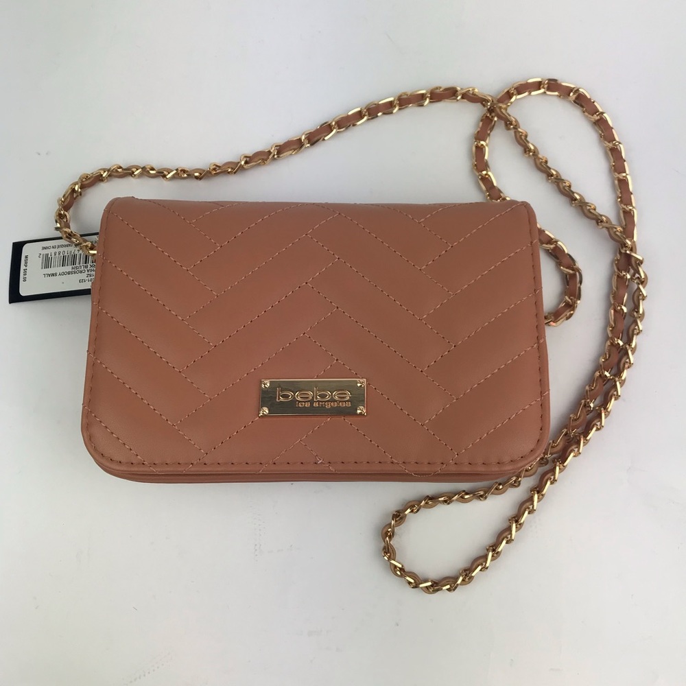 Bebe Women's Sophia Crossbody Small Dark Blush Purse Chain Strap